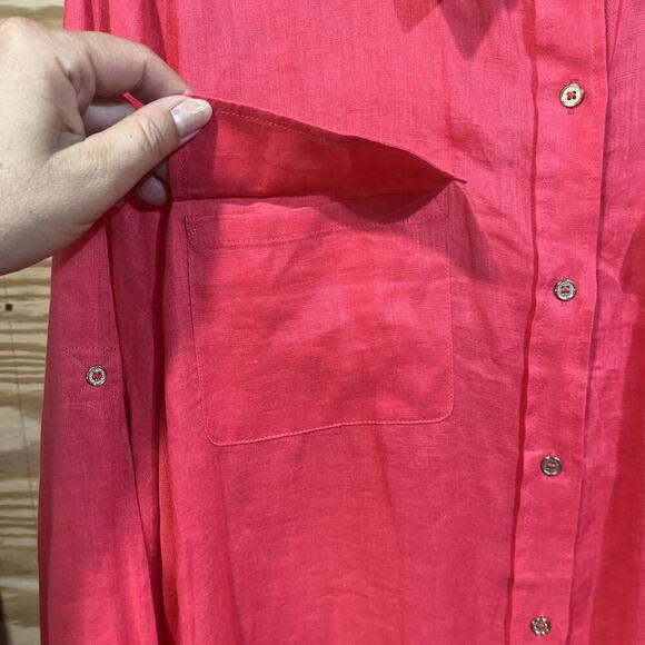 Calvin Klein 100% Linen Shirt Womens 2X Orange Minimalist Beachy Coastal - Picture 5 of 10